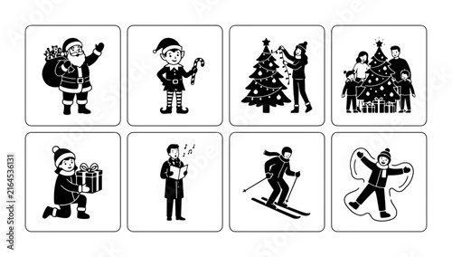 Fotografía 70 Christmas Icons Set, Festive Holiday Vector Graphics, Santa Claus, Elf, Snowm