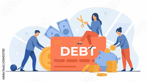 Bild auf Leinwand People managing debt, saving money, and striving for financial freedom