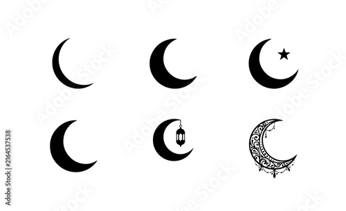70 Islamic Crescent Moon Icons, Ramadan Symbols, Celestial Body Vector Set, Arabic Culture Elements, Star and Lantern Graphics 100