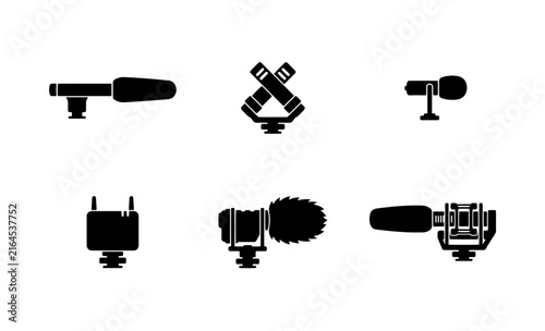 70 Audio Microphone Mounts, Camera Accessories, and Recording Equipment Icons. Set of 6 Vector Graphics for Podcasting, Film Production, and Content Creation. 100