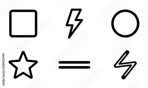 70 Minimalist Icon Set: Geometric Shapes, Lightning Bolt, Star, Equals Sign, Vector Graphics for Web and App Design 100