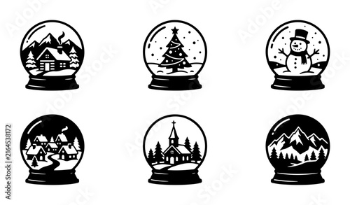 70 Christmas Snow Globe Icons, Winter Scene Vector Set, Festive Holiday Graphics, Decorative Elements Collection 100