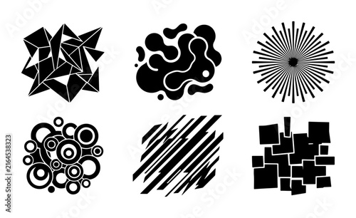 70 Abstract Geometric Shapes Vector Pack, Organic Blobs, Radial Burst, Circles and Squares Collection, Modern Design Elements, Black and White Graphics 100
