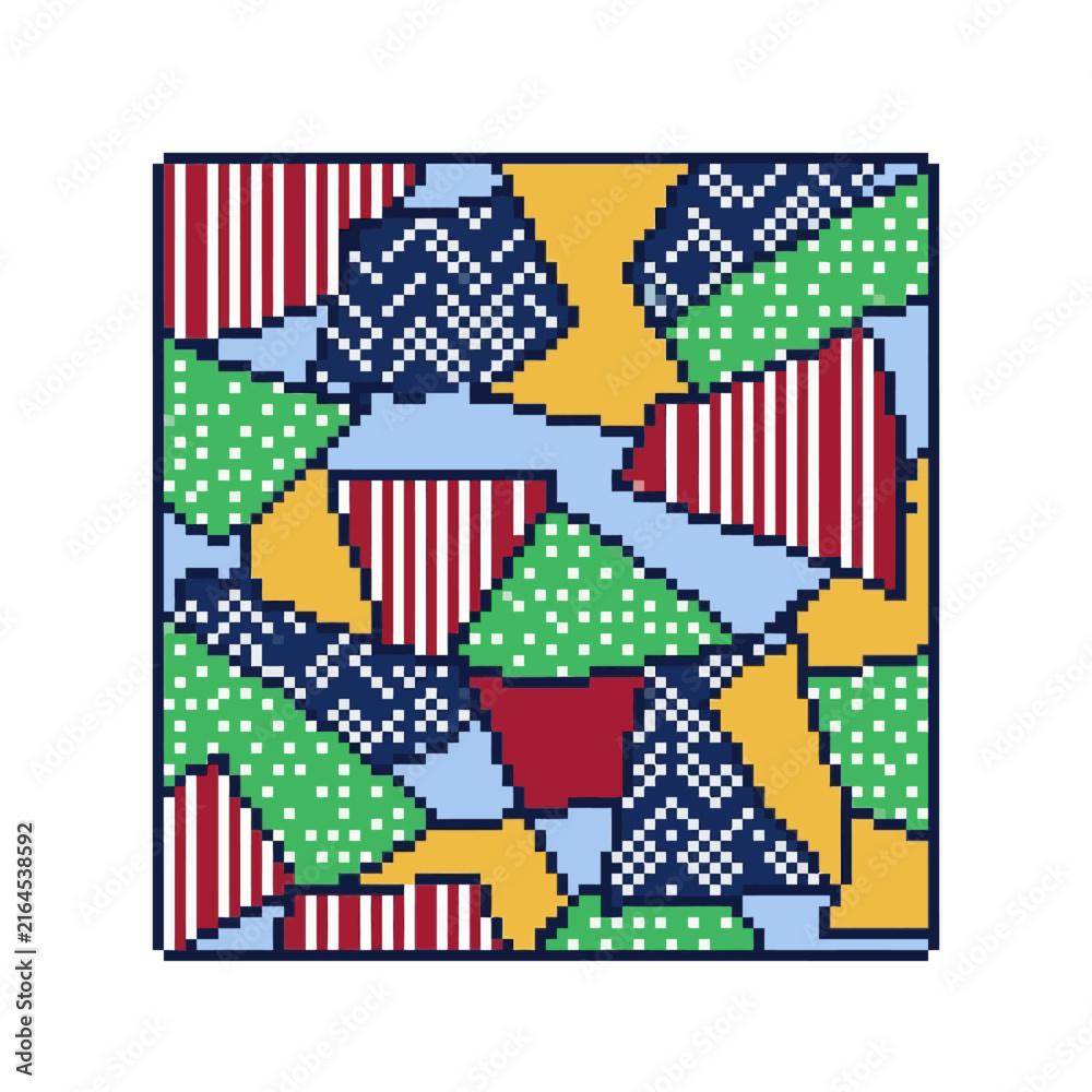 Fototapeta premium Colorful pixel art geometric pattern with stripes and dots in retro style.