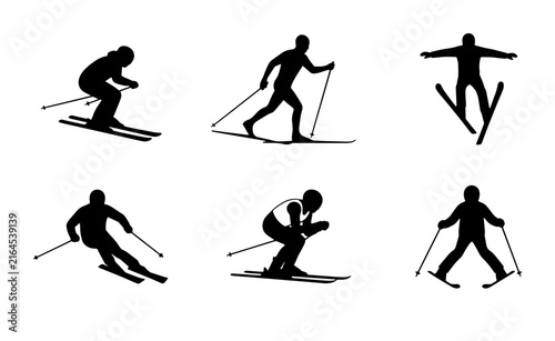 70 Skiing Silhouettes Collection: Dynamic Winter Sports Action Poses, Alpine Snow Activity Icons, Vector Graphics for Outdoor Recreation and Athlete Illustration 100