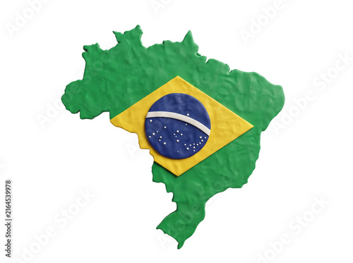 Brazil map flag clay sculpture for south american tourism.
