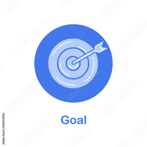 Goal achievement icon vector. Target with arrow, hitting the center or bullseye, successful shot isolated. objective, focus and accuracy concept. Business and marketing symbol.Flat vector illustration