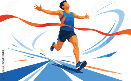 Runner crossing finish line with arms outstretched