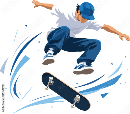 Skateboarder Performing a Trick on White Background