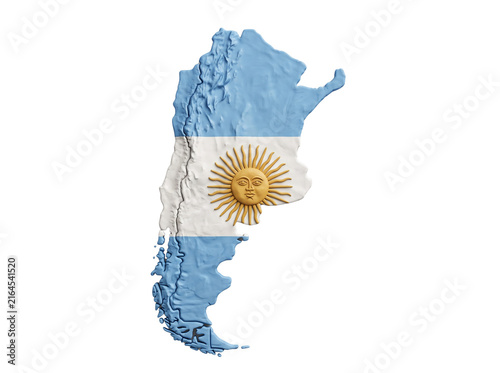 Argentina map flag made of clay with detailed texture for design.