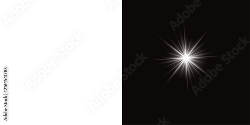 Canvas Print Set of glowing four pointed star light effects isolated on black and white backg
