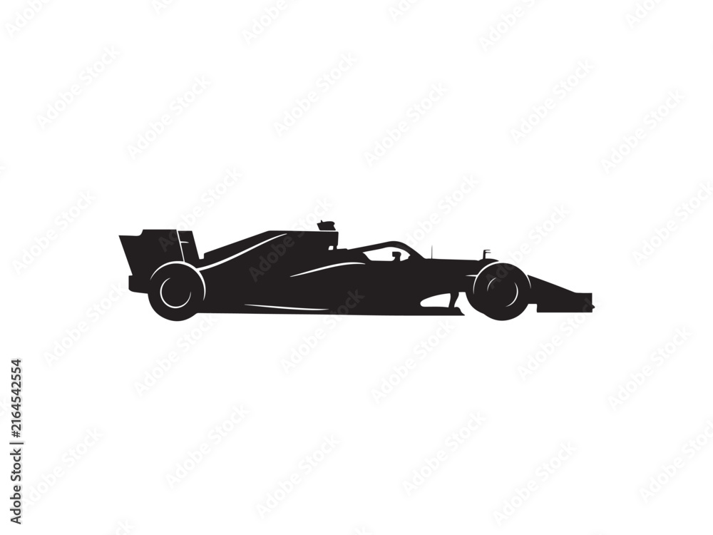 Naklejka premium Silhouette of Formula 1 Race Car in Motion on Track