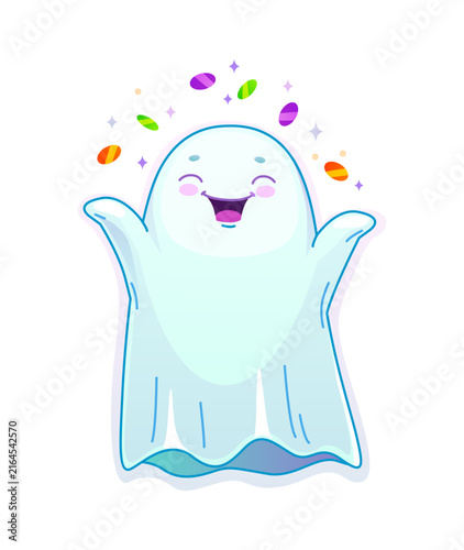Fotografie Halloween ghost throwing confetti kawaii character