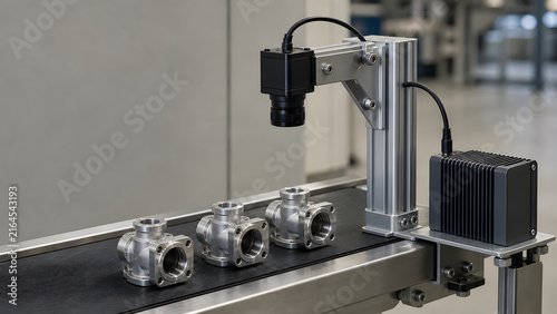 Edge AI Camera Inspecting Machined Parts on a Factory Conveyor