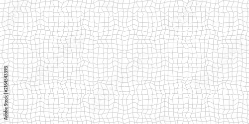 Uneven linear checkered vector seamless pattern. Hand-drawn horizontal and vertical thin gray lines repeating texture. Square grid background. Curve and wave cells in a notebook. Doodle style