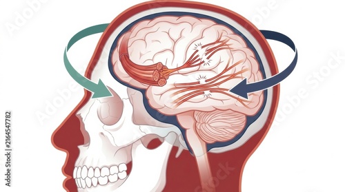 The anatomy of the brain with details on connections affected by rotational acceleration during sports injuries.