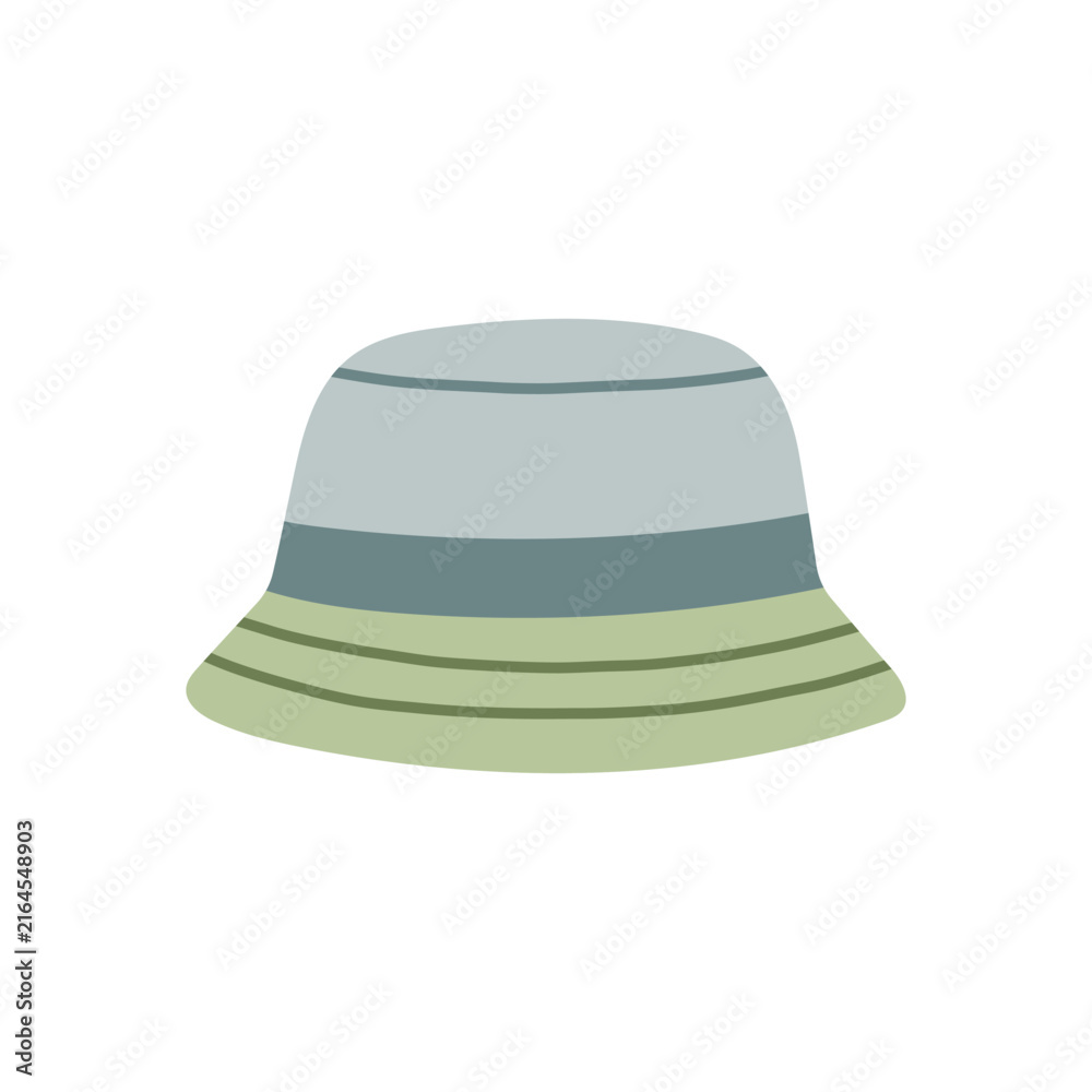 Fototapeta premium Colorblock light blue-grey and sage green bucket hat vector illustration. Minimalist summer sun hat isolated on white background