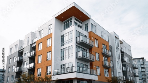 Modern Apartment Building with Stylish Architecture and Balconies