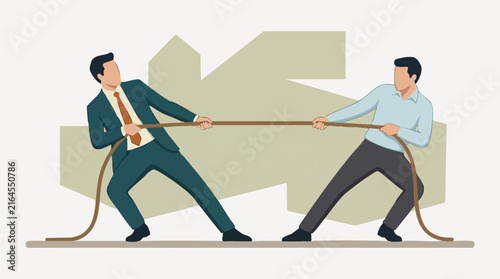 Cuadro en lienzo Two businessmen playing tug-of-war, symbolizing business competition or conflict