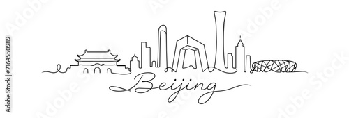 Beijing Skyline Continuous Line Art with Famous Chinese Landmarks
