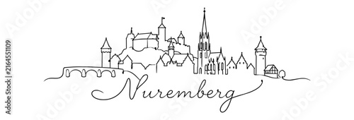 Nuremberg Skyline Continuous Line Art with Famous German Landmarks