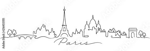 Paris Skyline Continuous Line Art with Famous French Landmarks