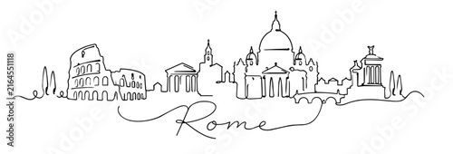Rome Skyline Continuous Line Art with Famous Italian Landmarks