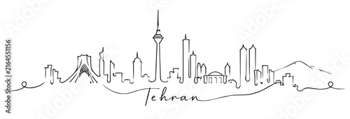 Tehran Skyline Continuous Line Art with Famous Iranian Landmarks