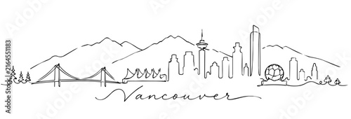 Vancouver Skyline Continuous Line Art with Famous Canadian Landmarks