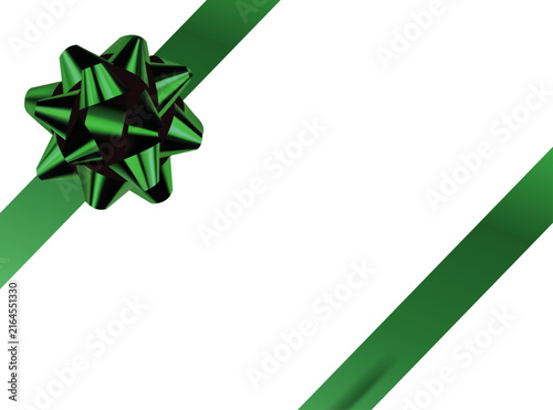Vector decorative shiny gift dark green ribbon with tied bow design element isolated on white background