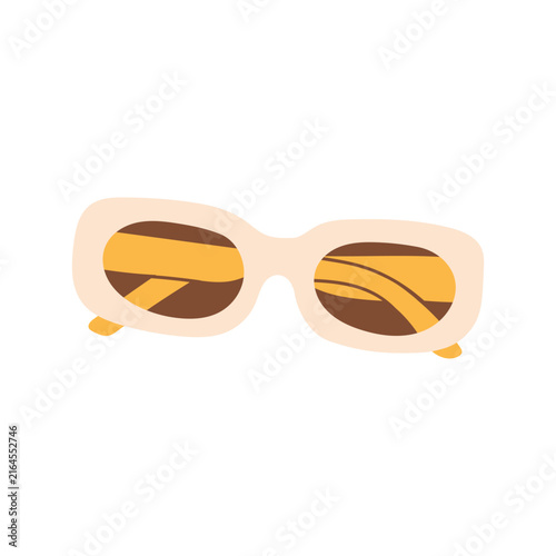 Cream beige thick frame rectangle sunglasses vector illustration. Vintage summer fashion eyewear isolated on white background