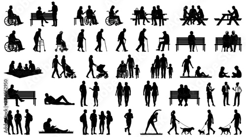 Accessible people silhouette scale figure set architectural entourage collection for park and picnic design
