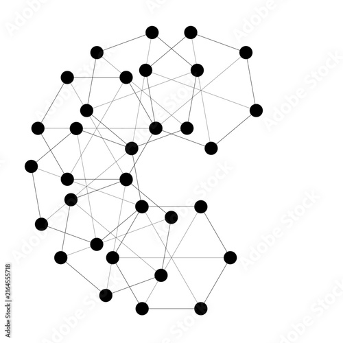 Abstract Black Connected Dot Network Structure with Geometric Lines on Transparent Background