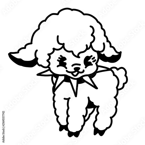 Fotografía Cute fluffy lamb character with cool attitude, bold black outline cartoon art