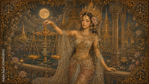 Libra Zodiac Sign in Thai Cultural Fantasy Art Style