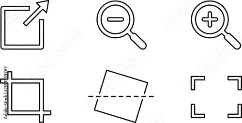 Obraz na plátně Minimalist interface design outline icon set featuring export zoom magnifier cro