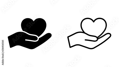 Two Hands Holding Heart Icons: A graphic representation showing two hands, one solid black and the other an outline, gently cradling a heart symbol, symbolizing care and love.