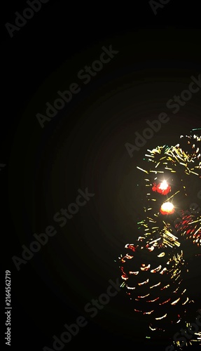 hristmas, pinecone, light, decoration, black background