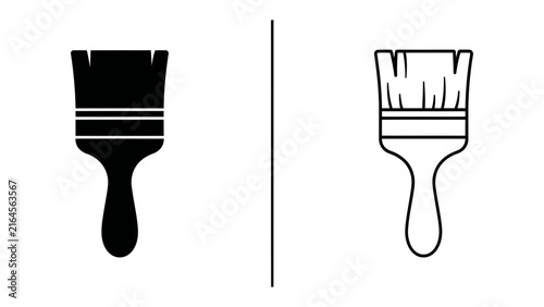 Paintbrush Iconography: A comparison of a solid black paintbrush silhouette and its outlined counterpart, representing artistic tools and design elements.