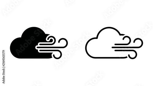Cloud and Wind Icons: A simple yet effective representation of wind and cloud weather conditions, shown in both a solid black silhouette and an outline style.