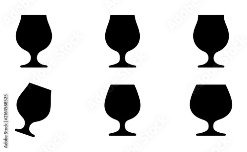 Foto Set of Six Black Brandy Snifter Glass Silhouettes, Cocktail Drinkware Icons, Bar
