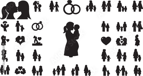 Fotografía Extensive collection of family and motherhood silhouettes and love icons with si