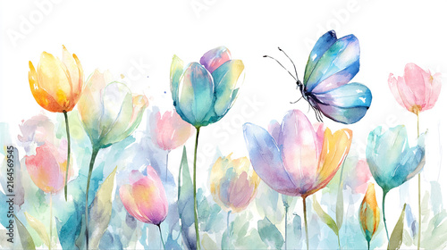 watercolor botanical butterfly and Carnation flowers texture template background. Design for wedding, vip cover, poster, rsvp moderncard.Valentine's Day