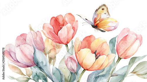 watercolor botanical butterfly and Carnation flowers texture template background. Design for wedding, vip cover, poster, rsvp moderncard.Valentine's Day