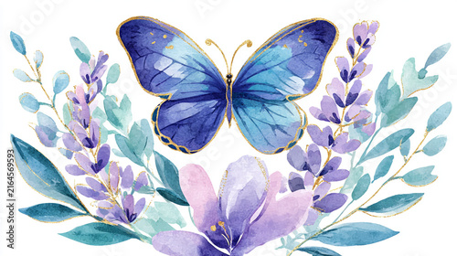 watercolor botanical butterfly and Carnation flowers texture template background. Design for wedding, vip cover, poster, rsvp moderncard.Valentine's Day