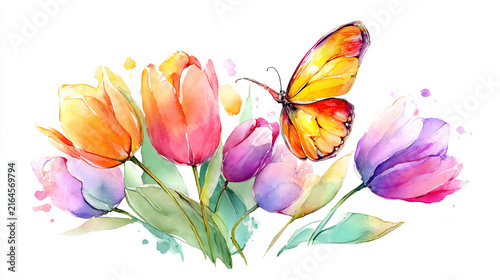 watercolor botanical butterfly and Carnation flowers texture template background. Design for wedding, vip cover, poster, rsvp moderncard.Valentine's Day