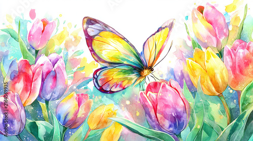 watercolor botanical butterfly and Carnation flowers texture template background. Design for wedding, vip cover, poster, rsvp moderncard.Valentine's Day