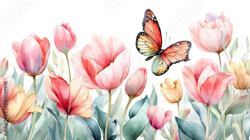 watercolor botanical butterfly and Carnation flowers texture template background. Design for wedding, vip cover, poster, rsvp moderncard.Valentine's Day