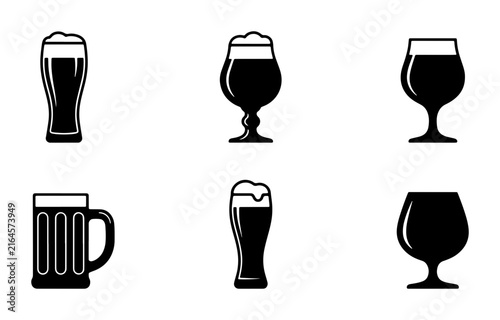 Foto Six Beer Glass Icons, Vector Set: Pint, Mug, Tulip, Goblet, Brandy Snifter, Pils