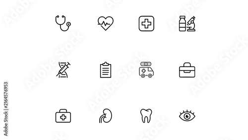 Medical and Healthcare Lineal Icons Set, Hospital and Medical Services Outline Symbols